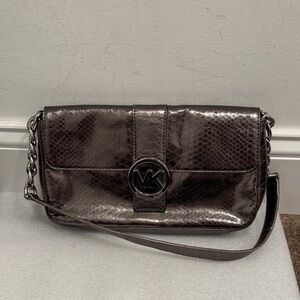 Michael Kors Fulton Small Flap handbag gunmetal Python-embossed leather finish
